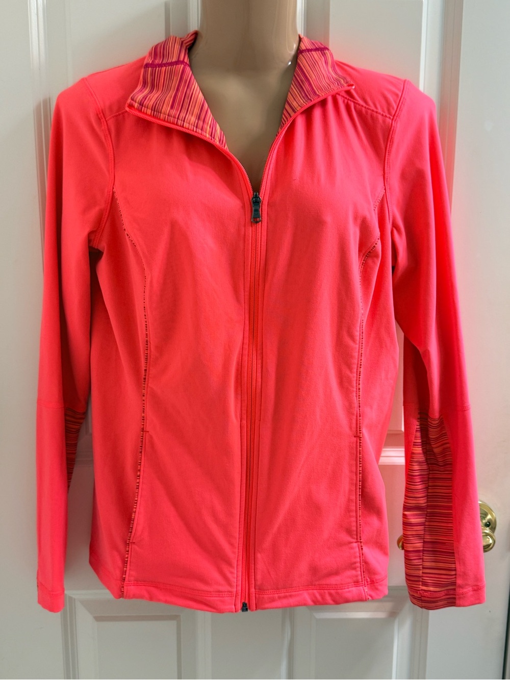Under Armour Women's Utility Zip Jacket in Coral with Fascia Striped Accents